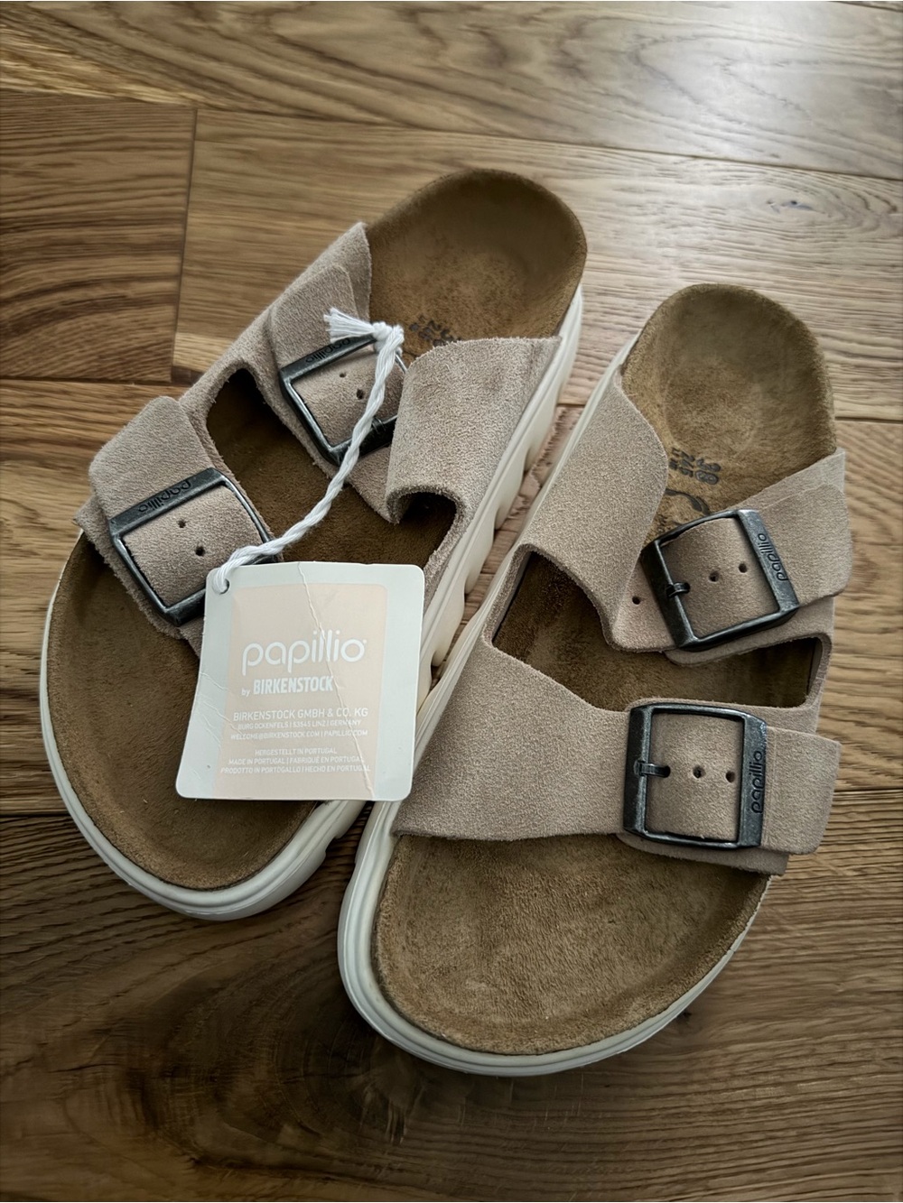 NWT Papillio Birkenstock Arizona Chunky Platform Taupe Suede Women’s 7-7.5 EU 38